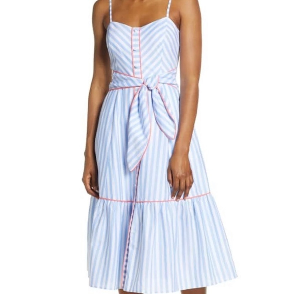 Eliza J Striped Piped Cotton Sundress